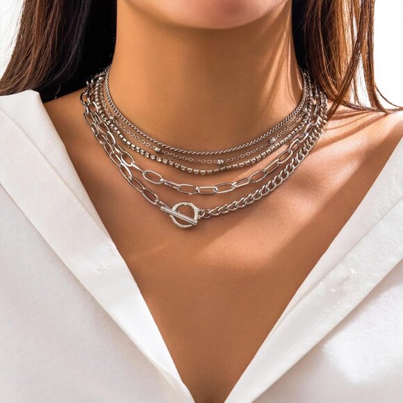 Layered Gold Necklace for Women Non Tarnish Chunky Paperclip Heart Pendant Set - Picture 5 of 8